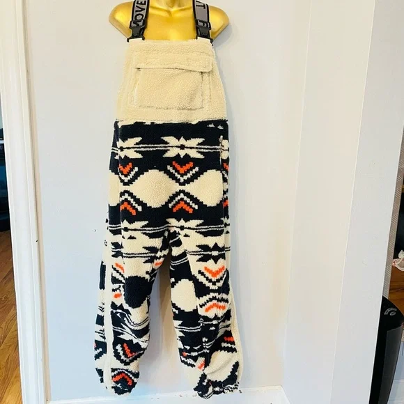 Free People Movement Sherpa Overalls Aztec Print Cozy Fleece Small - Picture 2 of 5